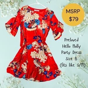 Hello Molly Red Floral Party Dress Size 8 (fits like S/M)